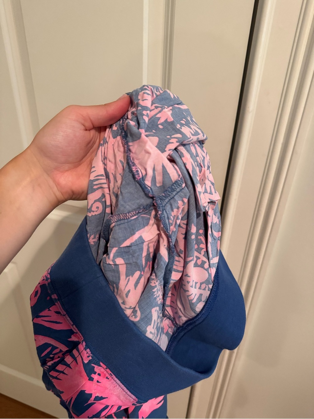 Navy and Hot Pink Tropical Print Wide-Leg Pants - Picture 6 of 6